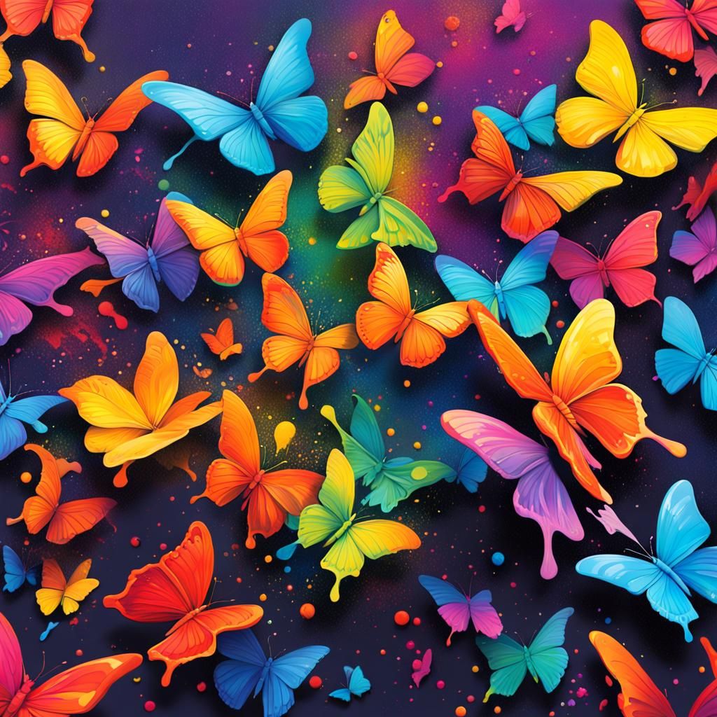 Rainbow Butterflies in Graffiti Splash Art Style