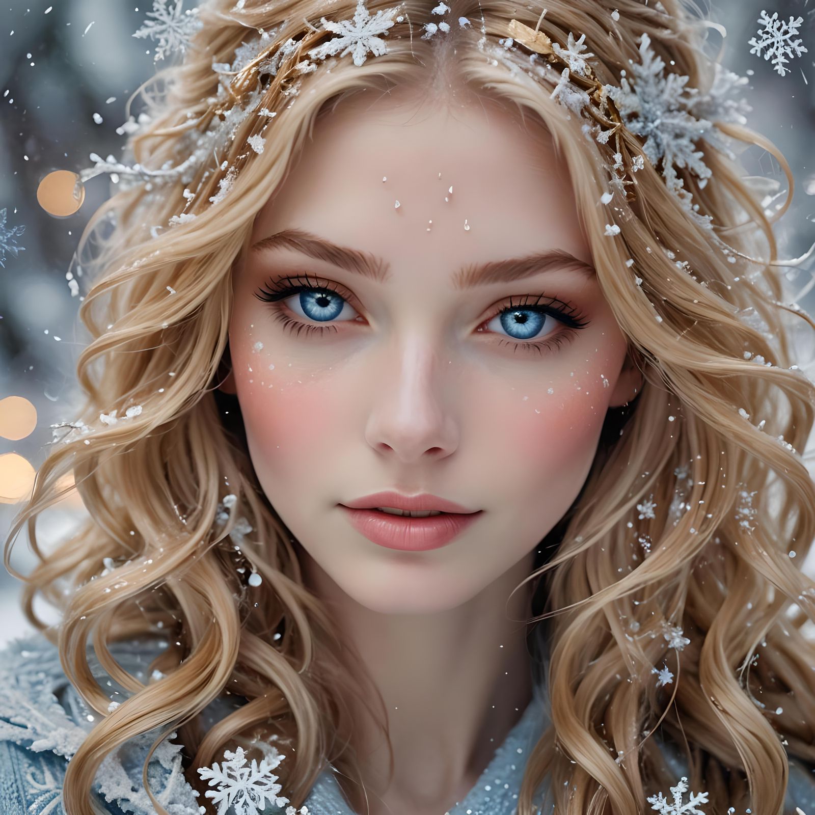 Icy Portrait of a Woman in Sparkling Snow