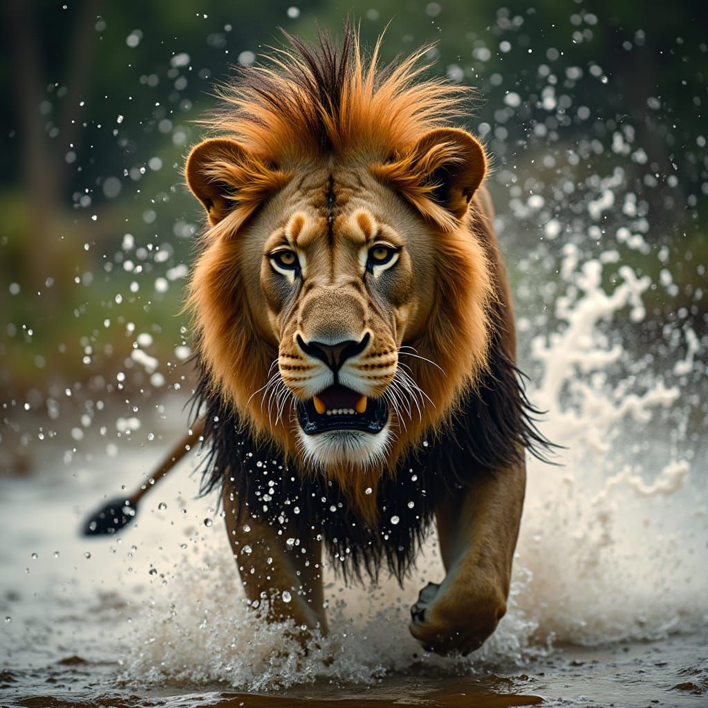 Lion Shakes Water in Ultra-High Definition