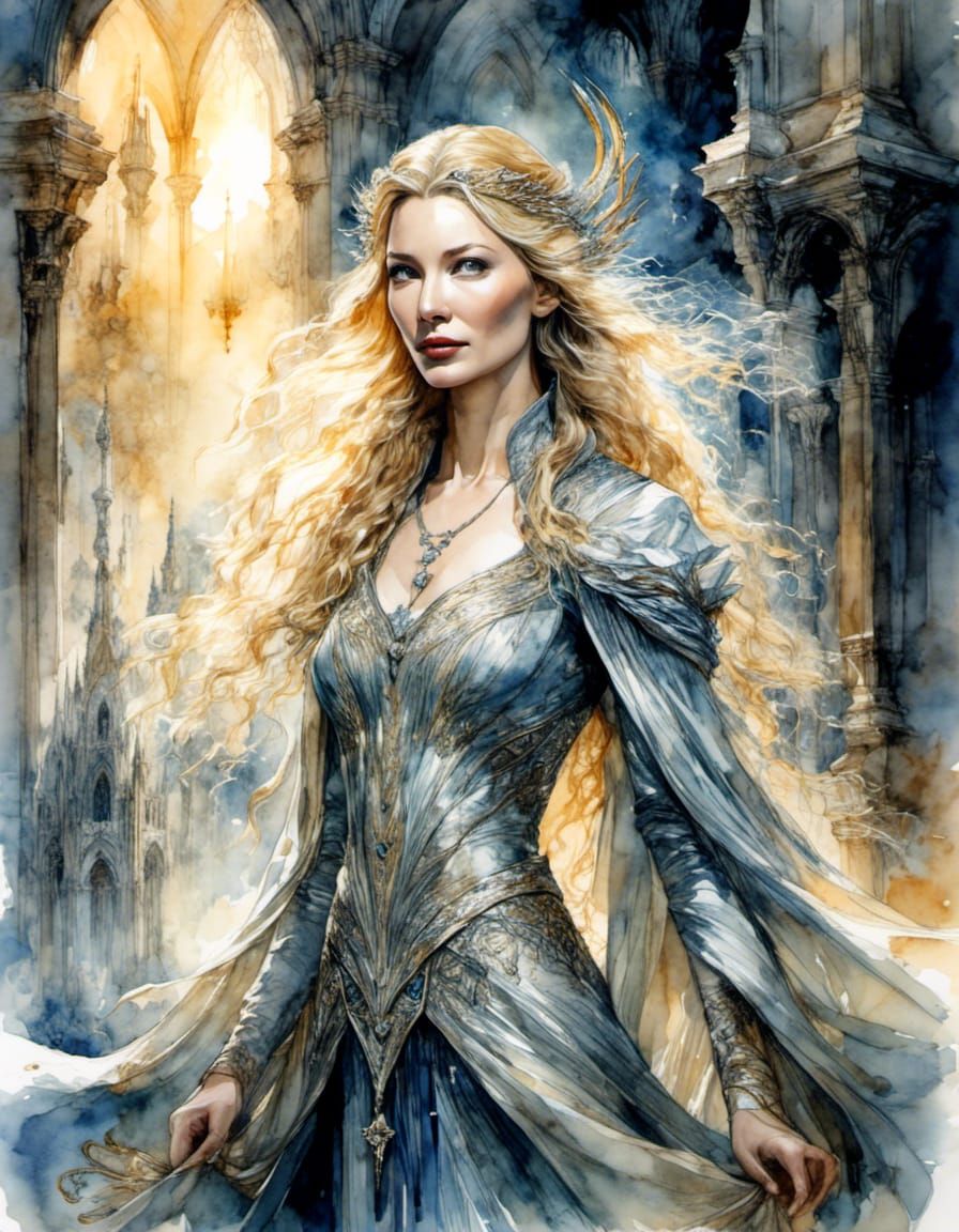 Cate Blanchett as Galadriel in Watercolor Style