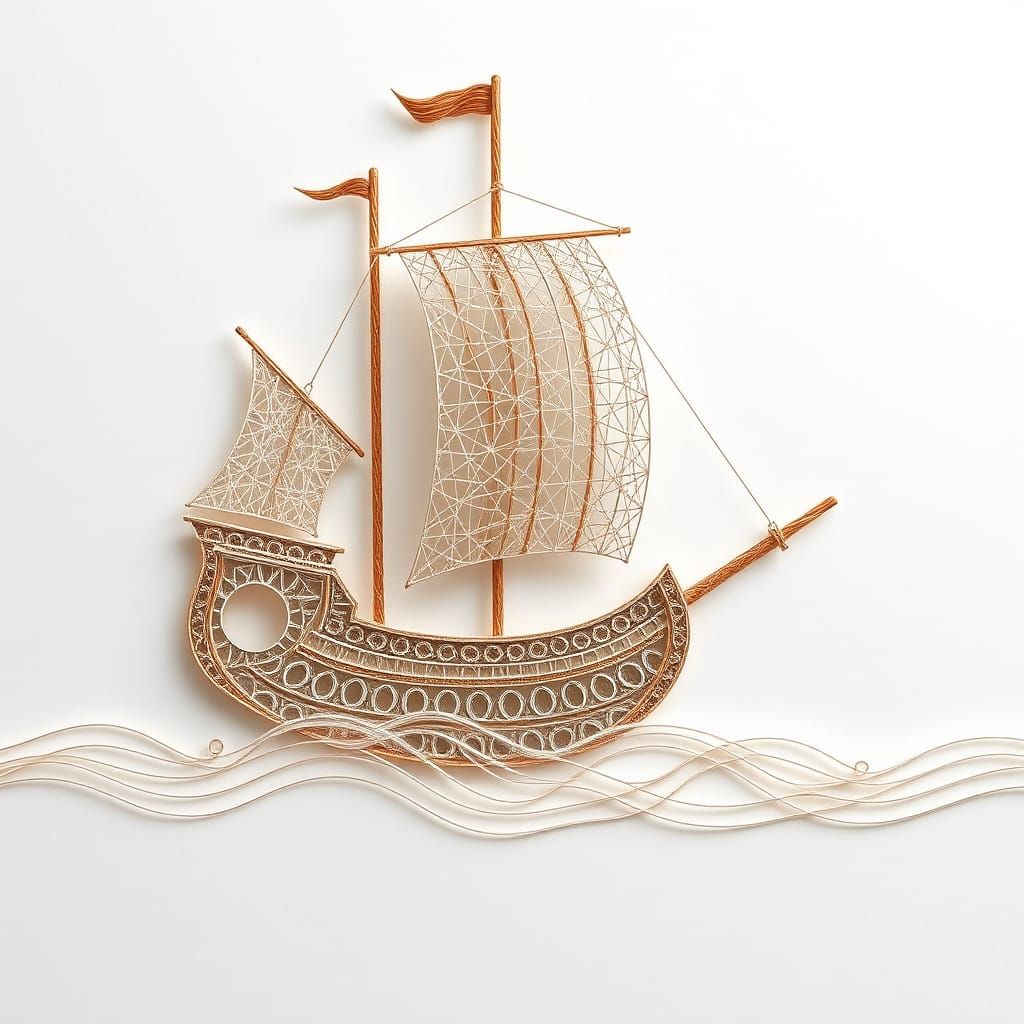 Medieval Ship in Zentangle String Art