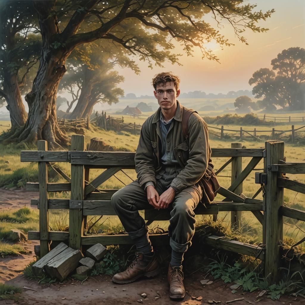 Photorealistic Sunrise Scene of Man Waiting