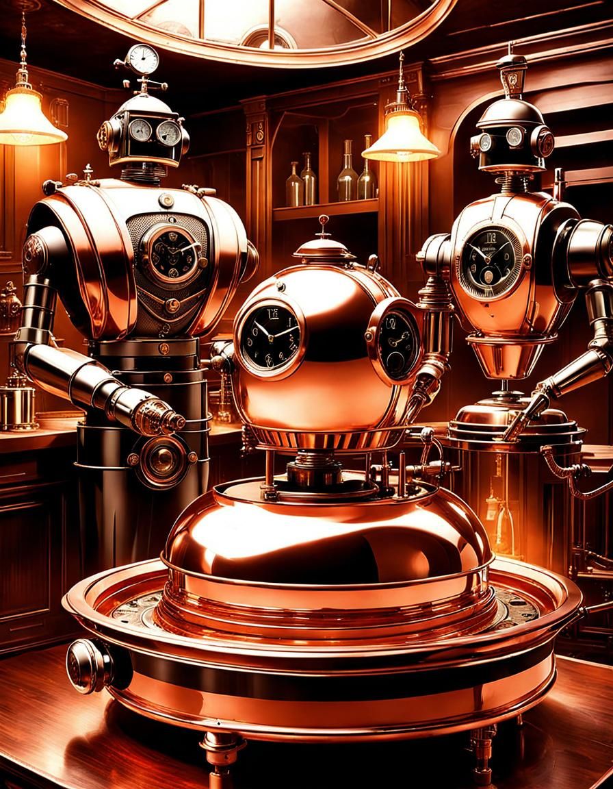Steampunk Robot Butlers Serve Cocktails at Party