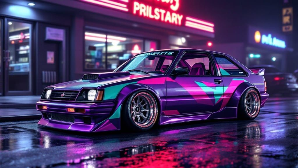 Custom 1980s Chevrolet Chevette Performance Car with Neon Ac...
