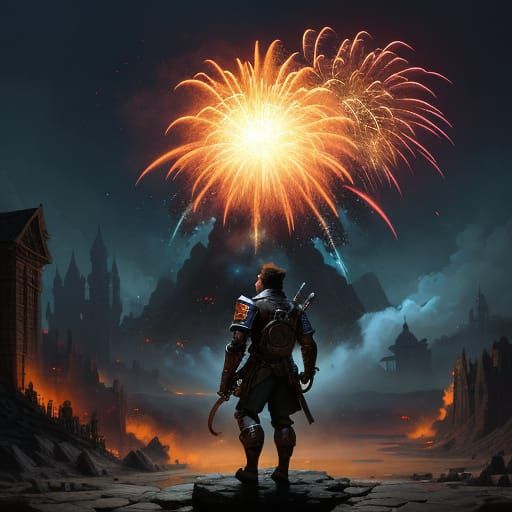 Tired Monkey Mage Amidst Explosions