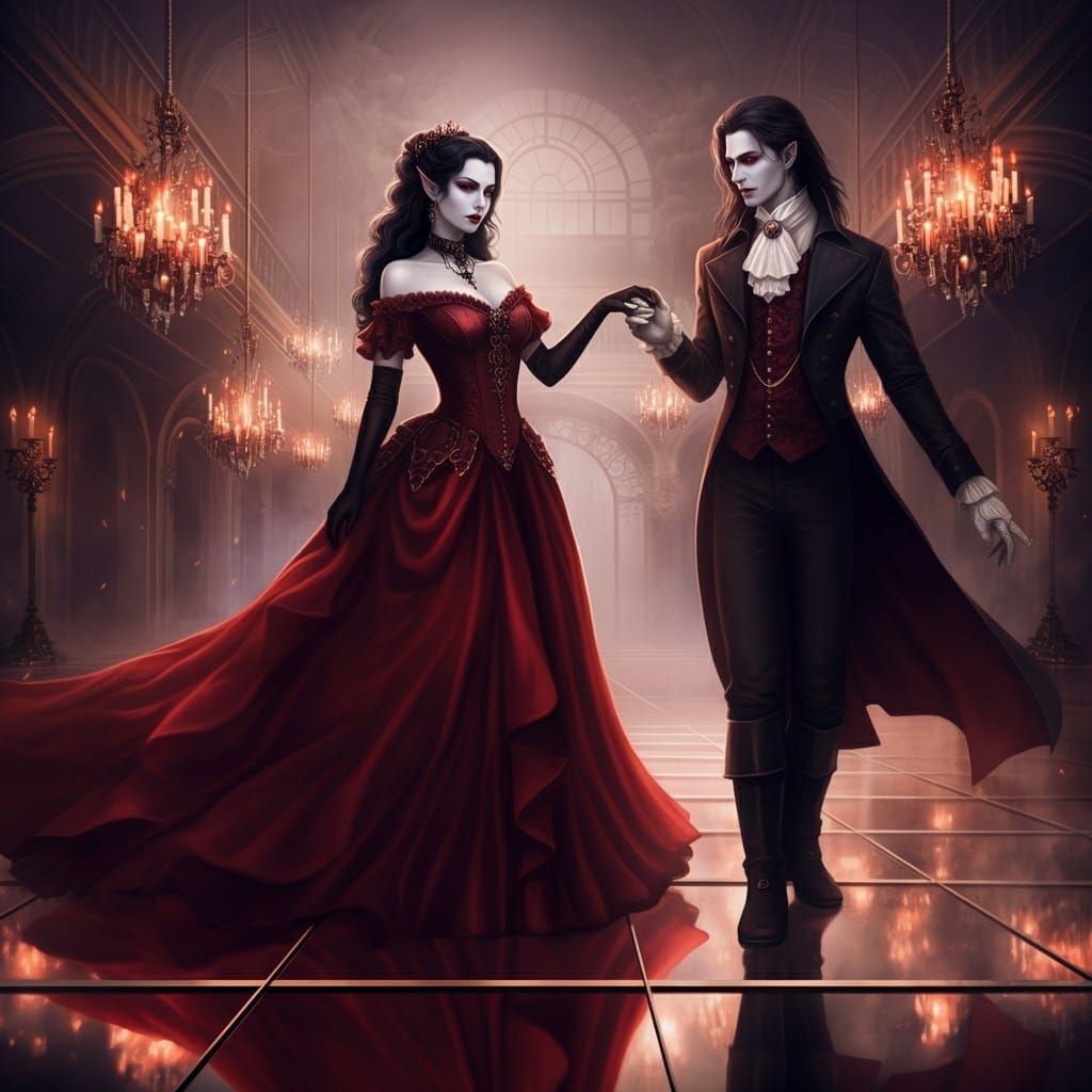 Vampire Ballroom Dance in Gothic Digital Art