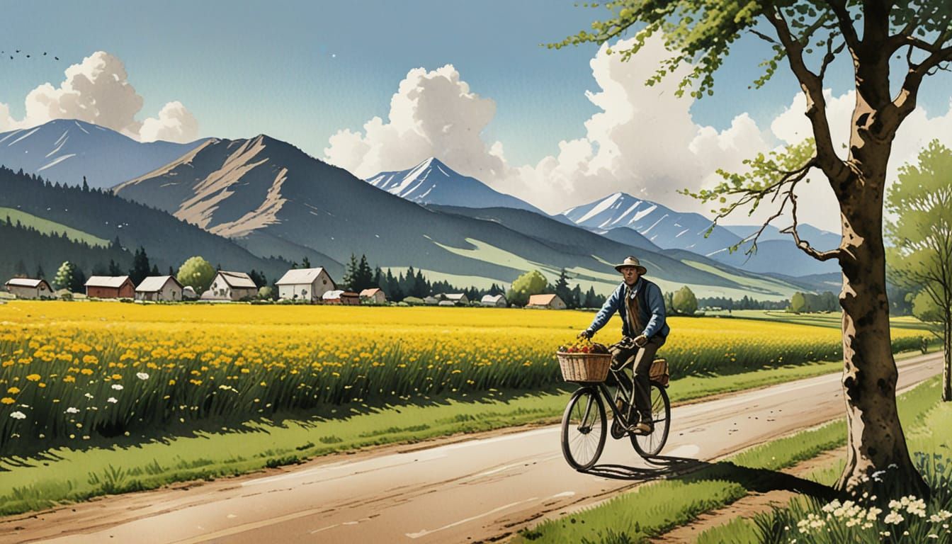 Amish Man Delivers Goods in Spring Countryside