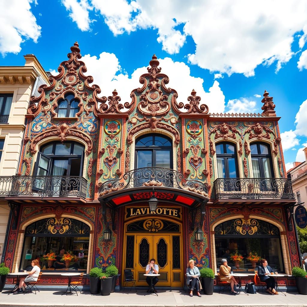 Elegant Art Nouveau Facade with Vibrant Ceramic Tiles