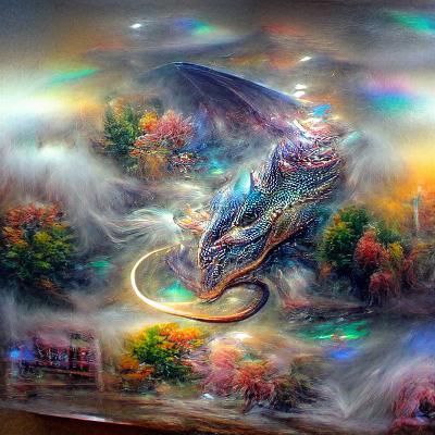 Holographic Cosmic Dragon Illustration in Mixed Media