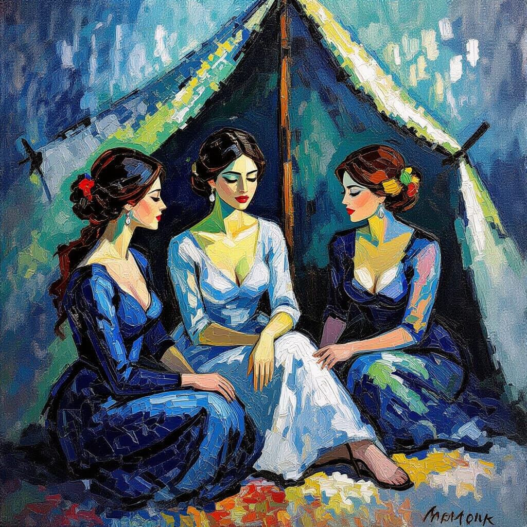 Stingray Riders Of The Moss Tent In Neo-Impressionist Style