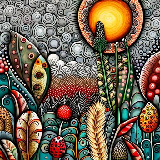 Fantasy Garden in Mixed Media Style