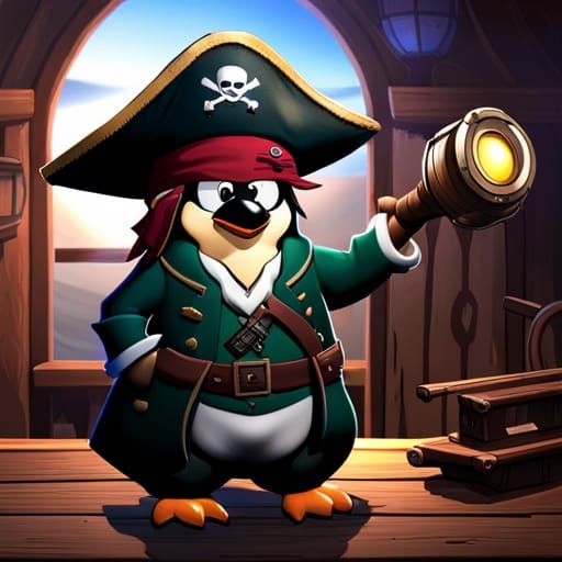 Pirate Penguin in Dark Fantasy Pirate Tavern
