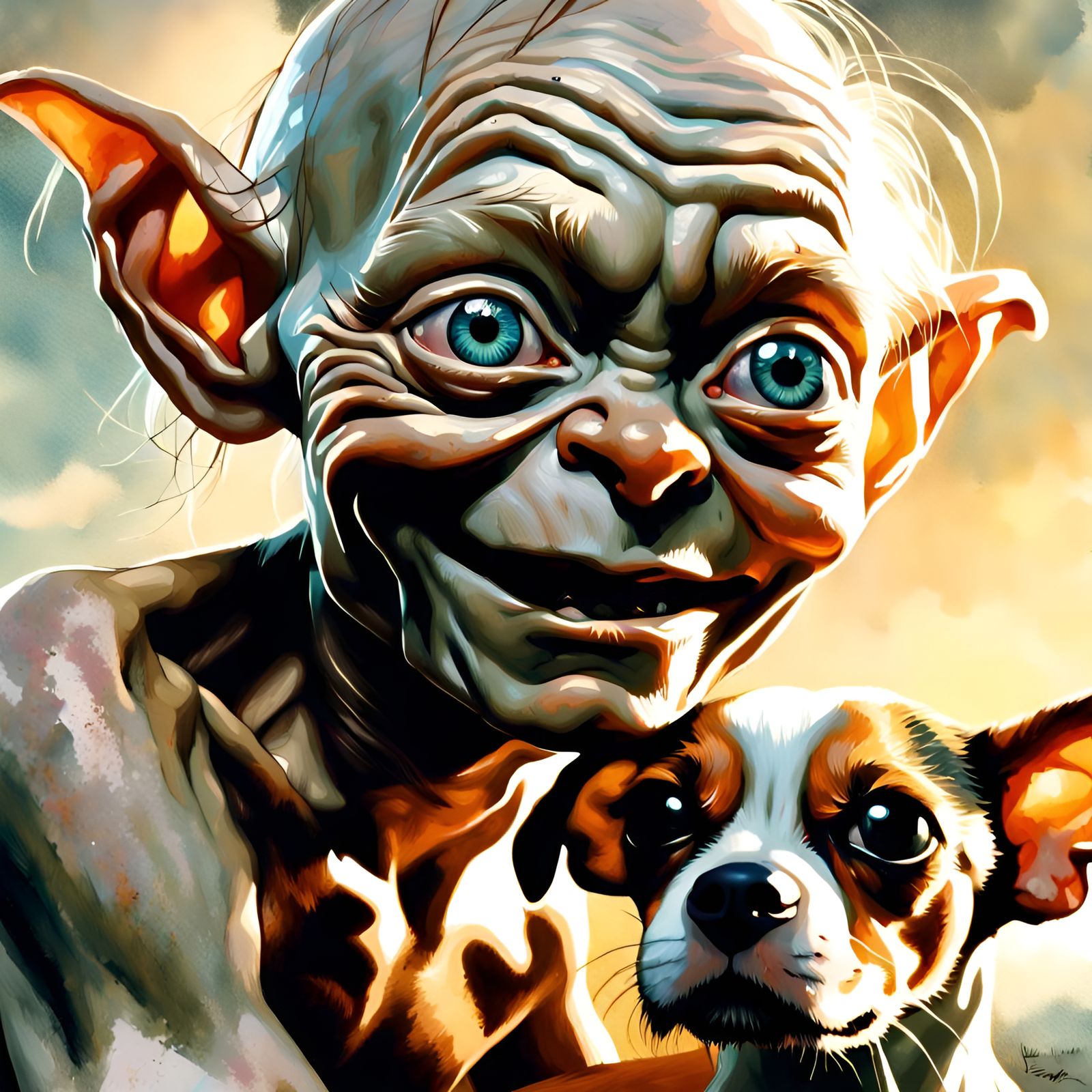 Gollum and Beagle Portrait in Digital Illustration