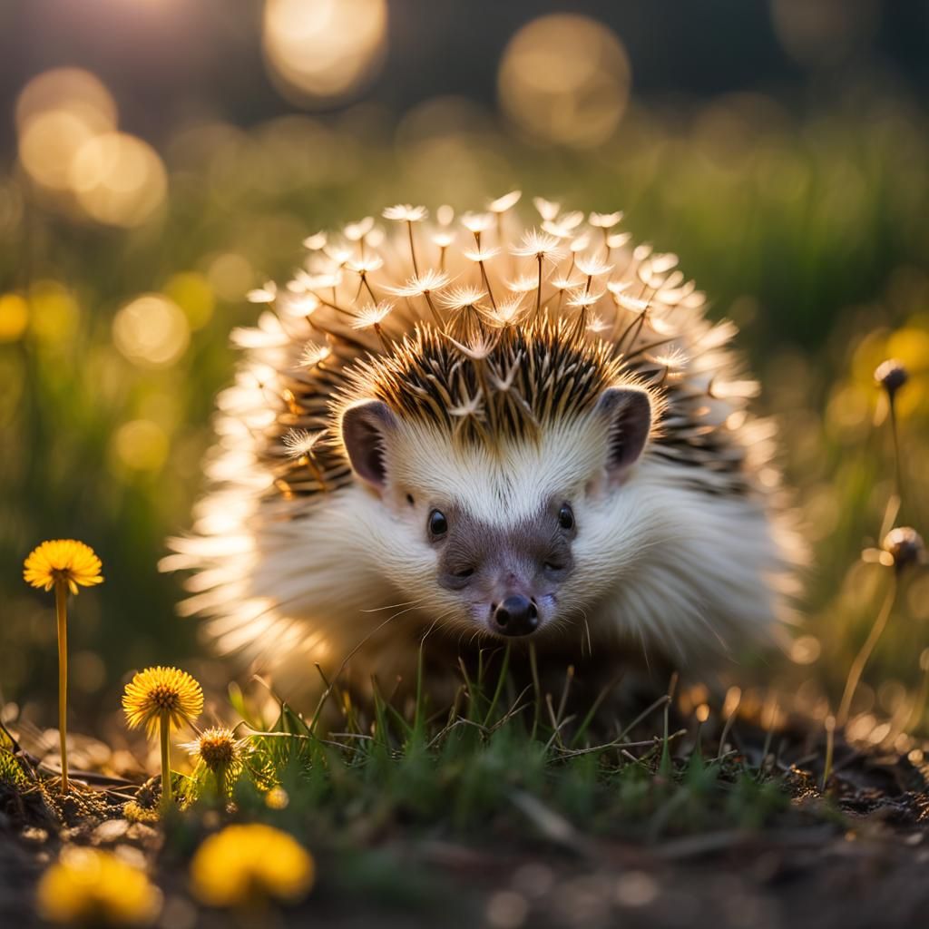 Hedgehog with Golden Wings in Natural Light