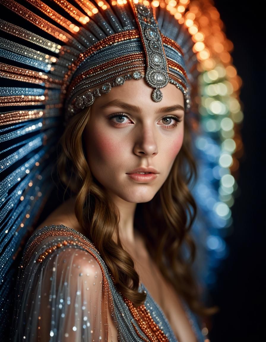 Girl with Glowing Lights Headdress: Professional Portrait