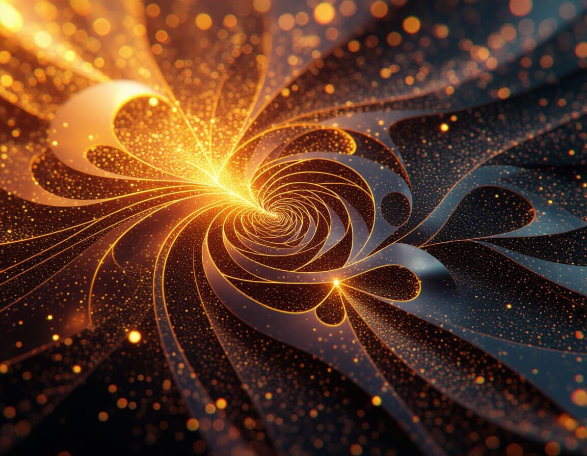 Epicycloid Molten Amber - Explosions of Glitterglass Distort Reflect Magnify Randomly