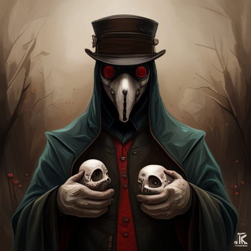 Plague Doctor Holding Skull: Hyperdetailed Fantasy Art