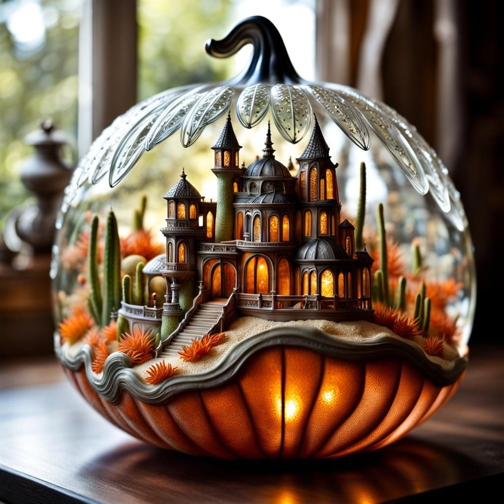 Crystal Pumpkin with Desert Scene Inside