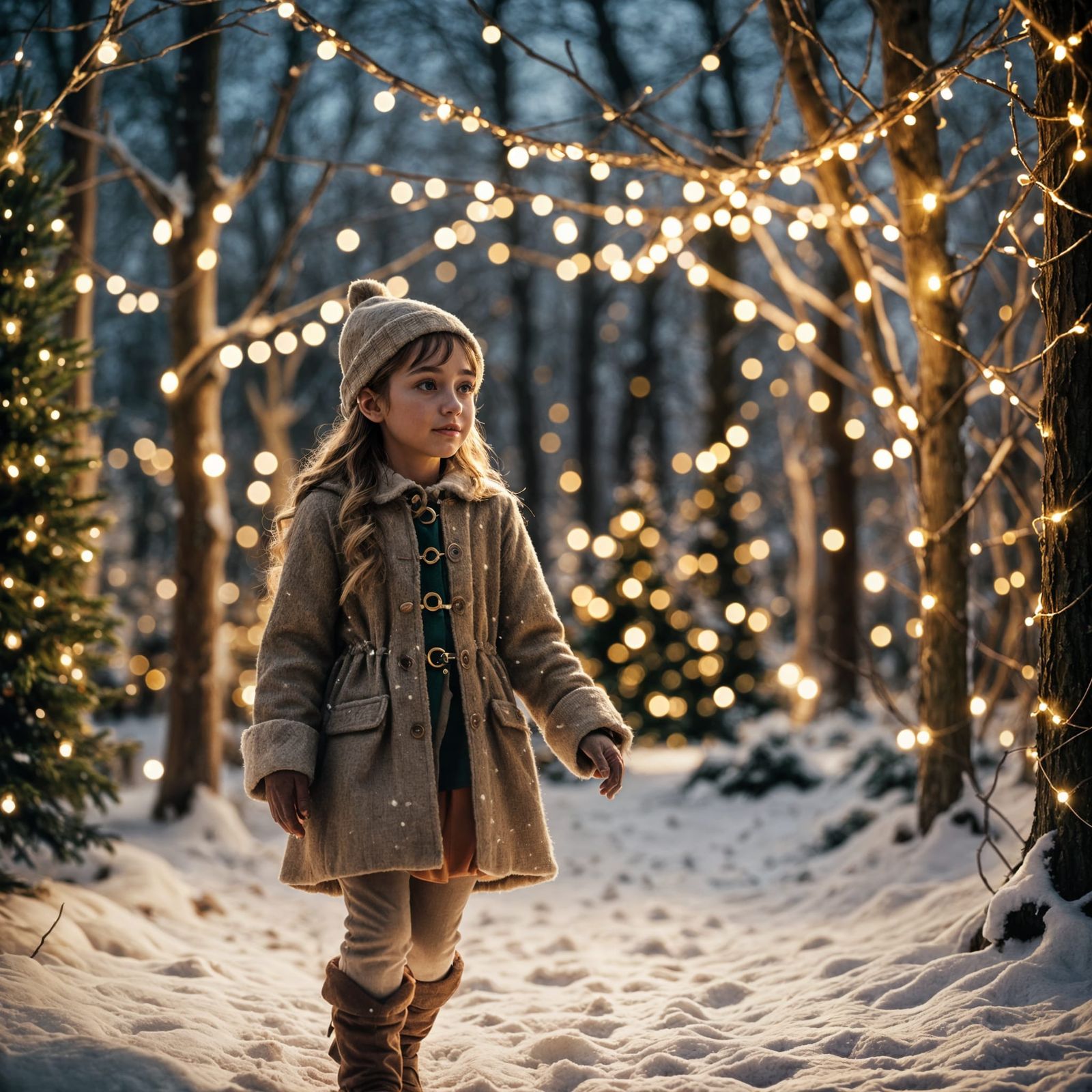 Christmas Elf in Winter Tree Farm