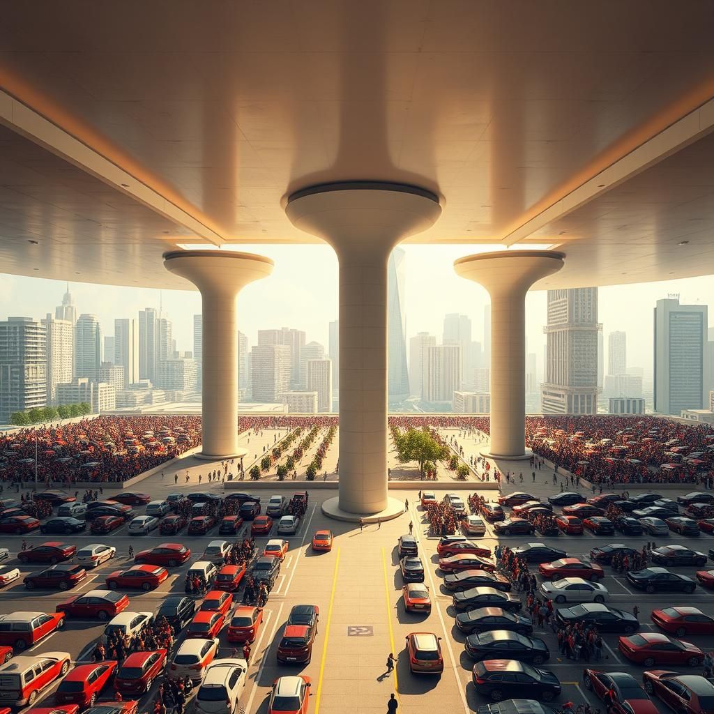 Claymation Cars Parked on Ceiling in Commercial District