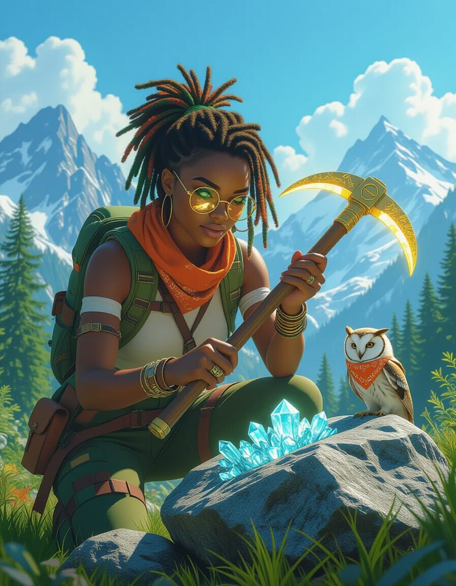 Gidiana Adebani, Palia online game character, with Frost, her wol, gathering Palium