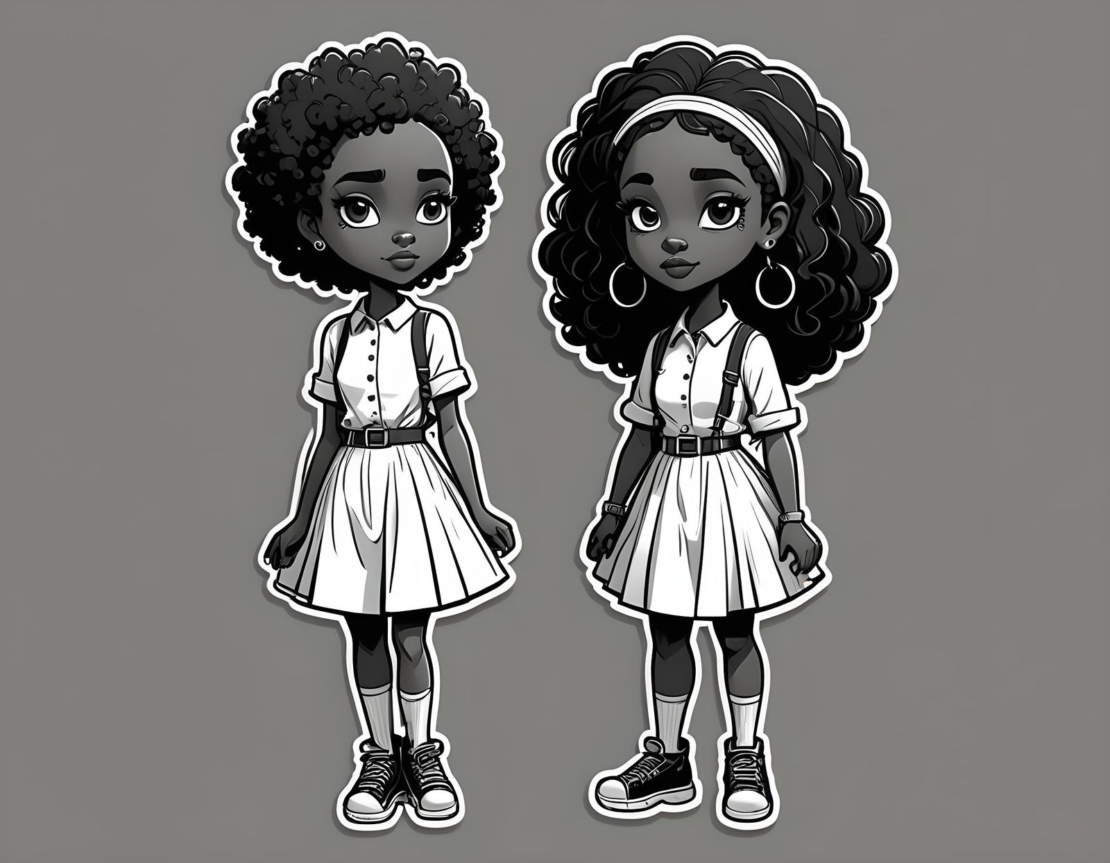 Black and White Cartoon Girl in Vector Graphics