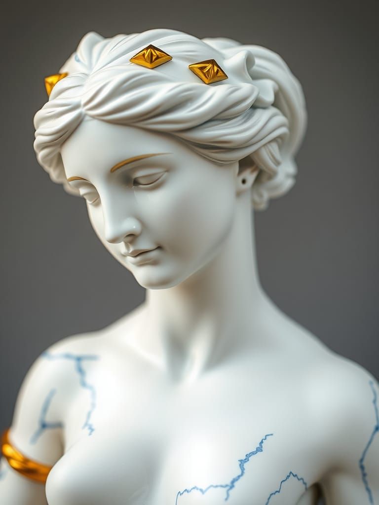 Porcelain Venus Statue with Blue Veins and Gold