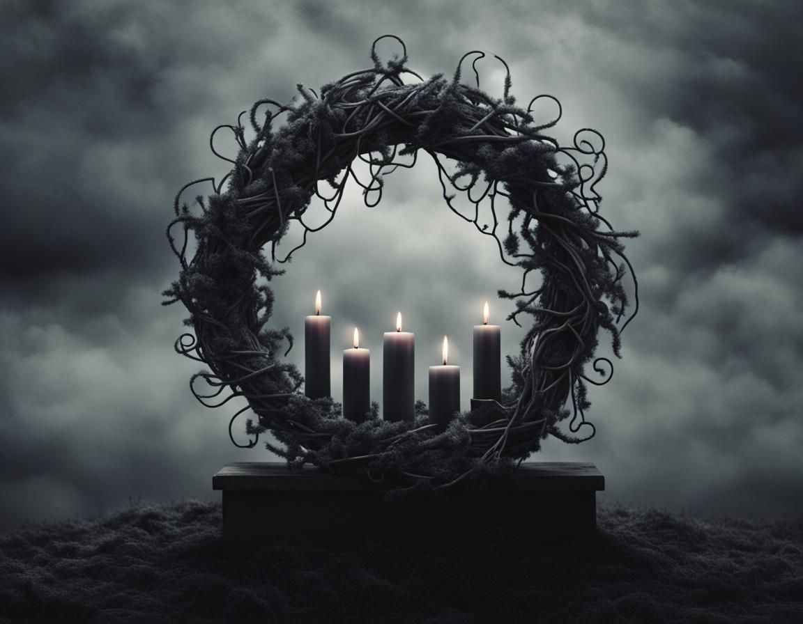 Gloomy Advent Wreath in Tim Burton Style