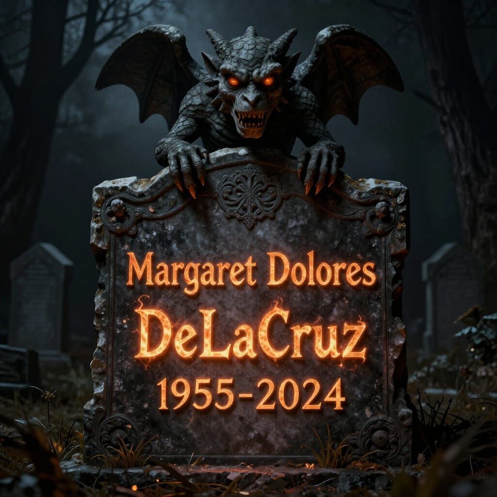 Fiery Tombstone with Gargoyle in Gothic Style