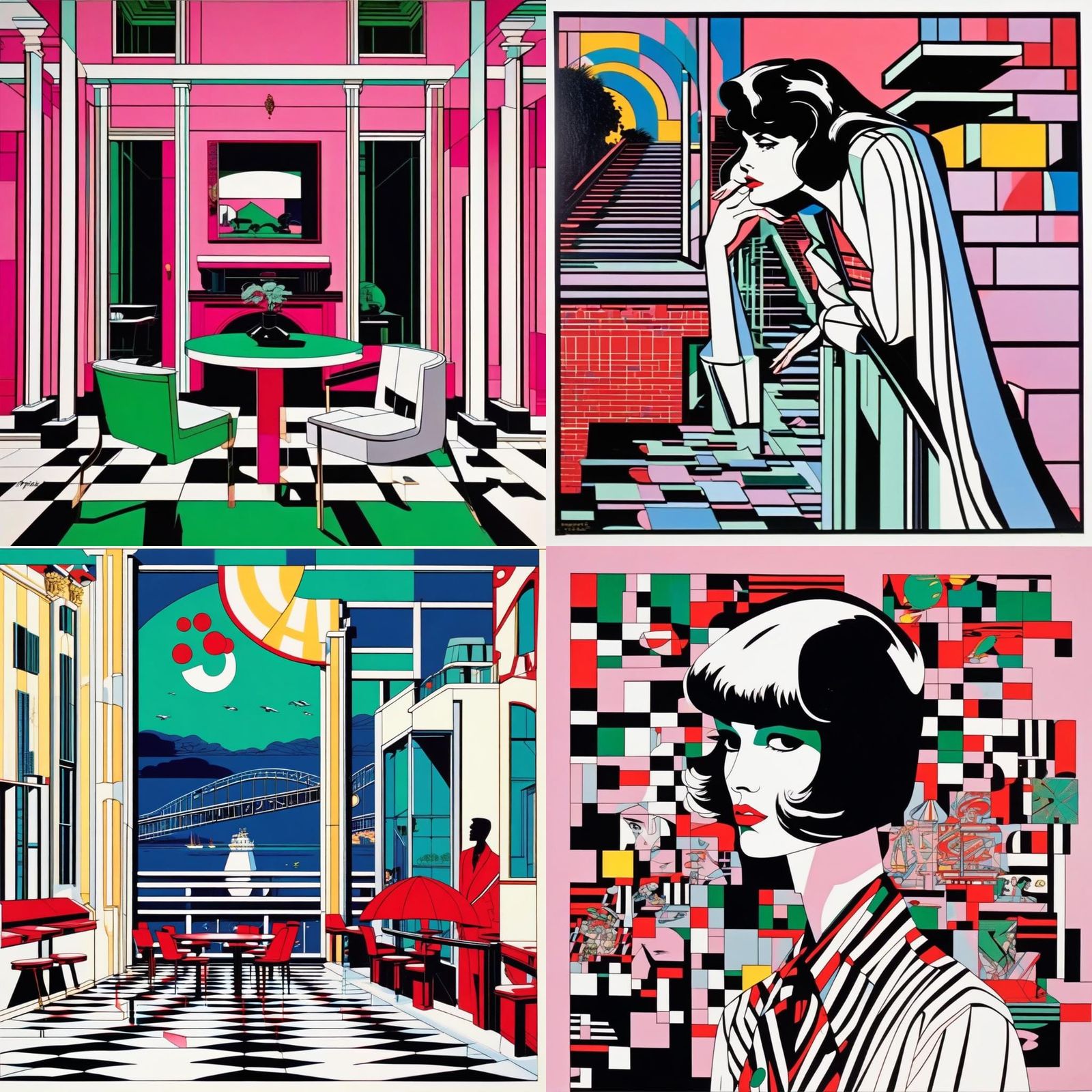 Stylish Portrait in Nagel Style, 1980s Aesthetic