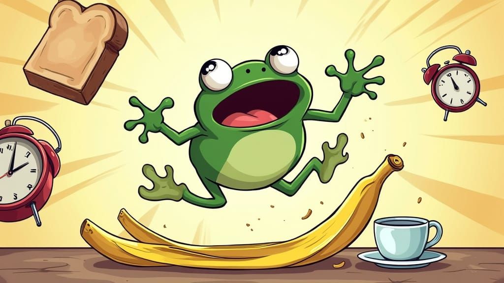 Cartoon Frog's Unfortunate Banana Slip-Up