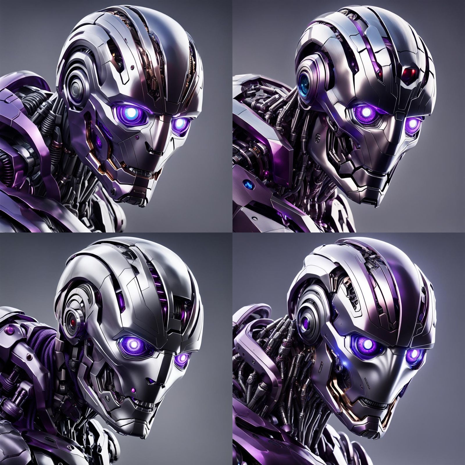 Realistic Metallic Robot with Purple Eyes