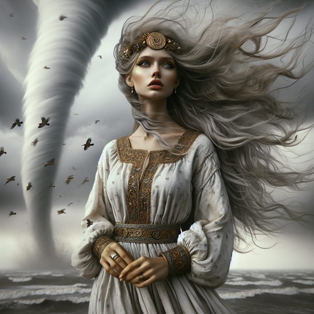 Latvian Goddess of Wind in a Romantic Style Painting