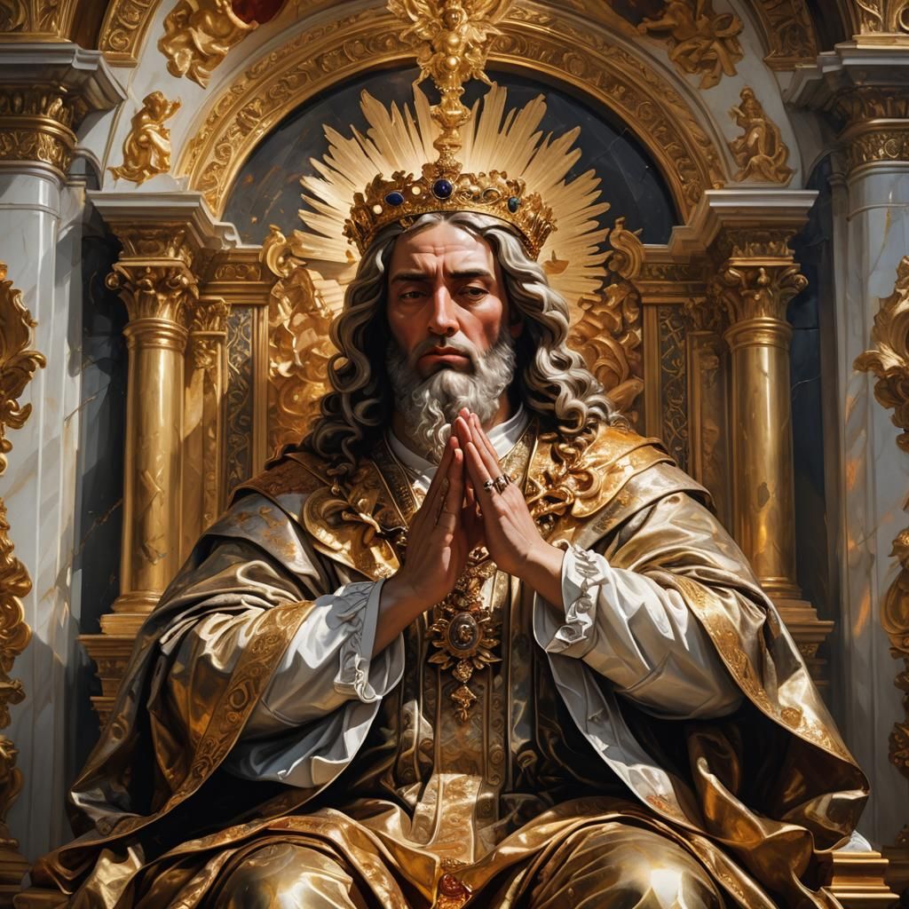 Ornate Baroque Painting of a Praying Lord