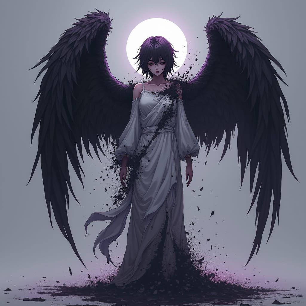 Melancholic Angel Dissolving in Anime Style