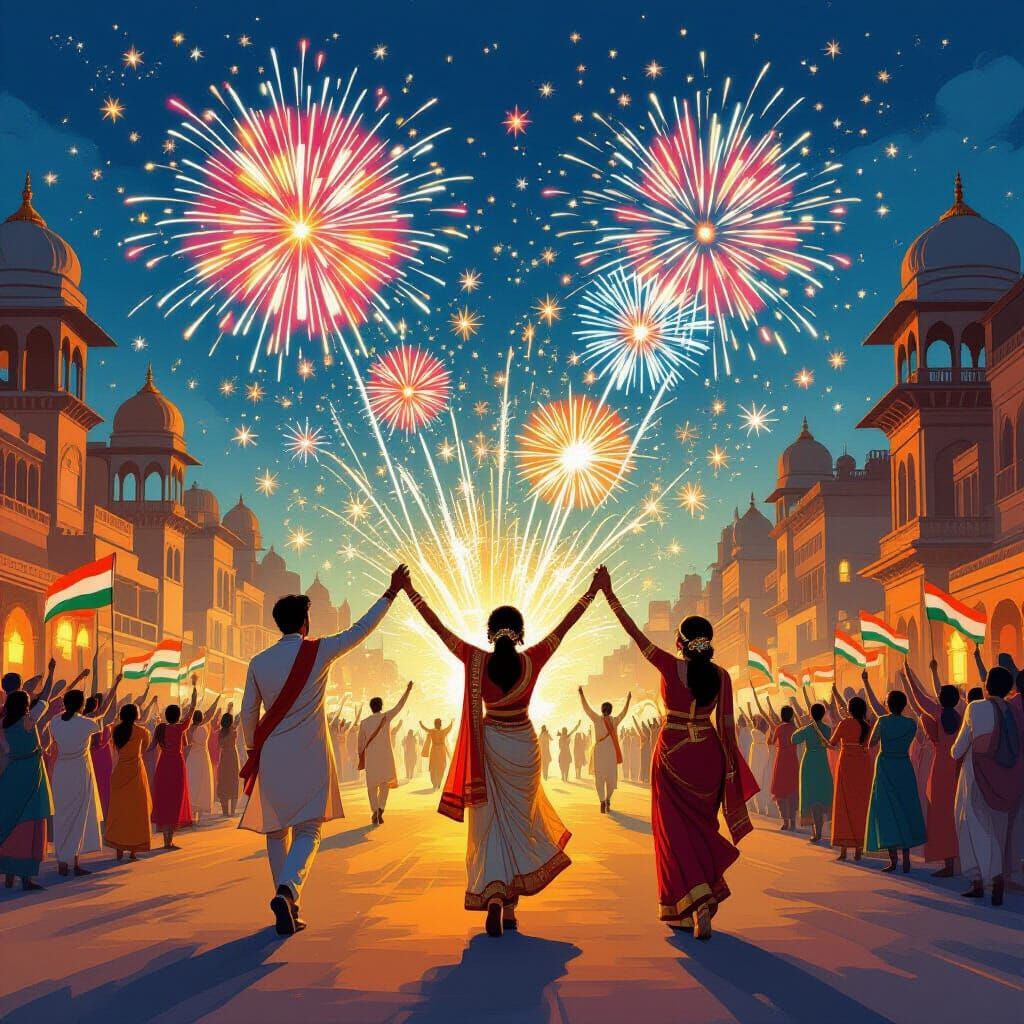 Indian Independence Day Celebration with Fireworks