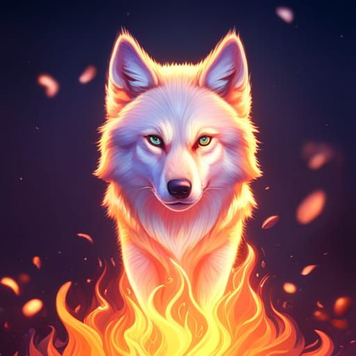 Fiery Wolf: Hyperrealistic Art in Orange and Teal