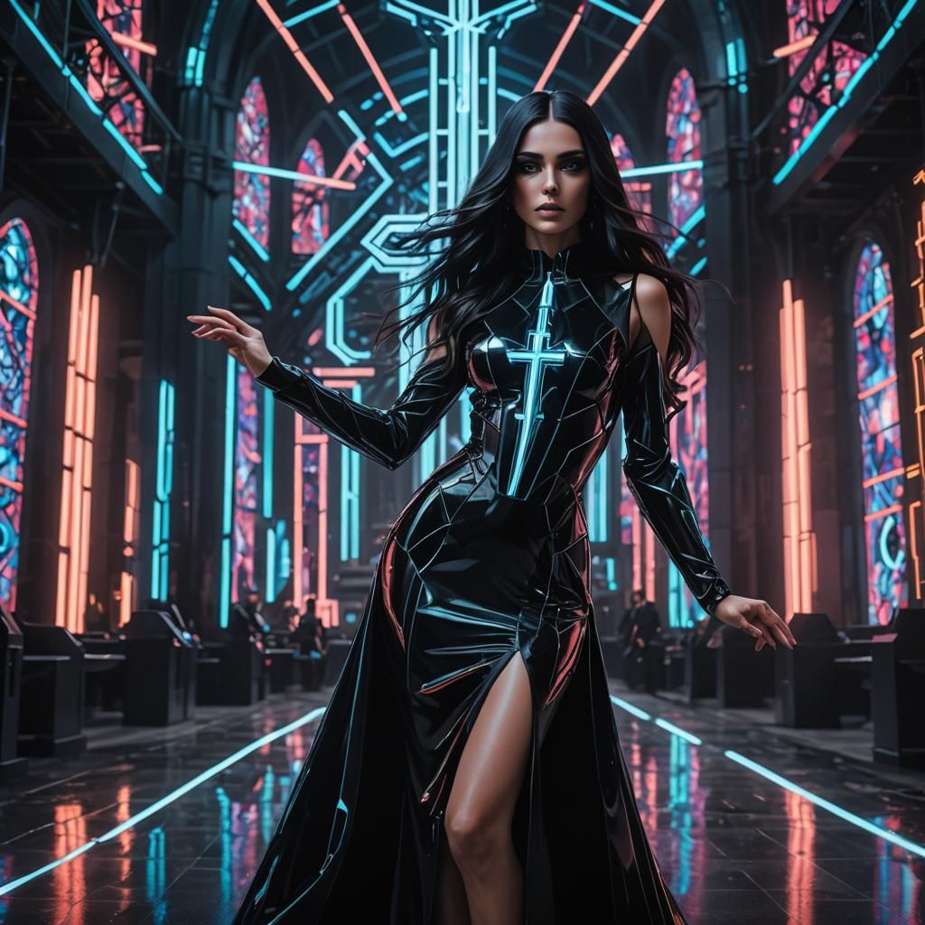 Futuristic Woman in Sci-Fi Cathedral