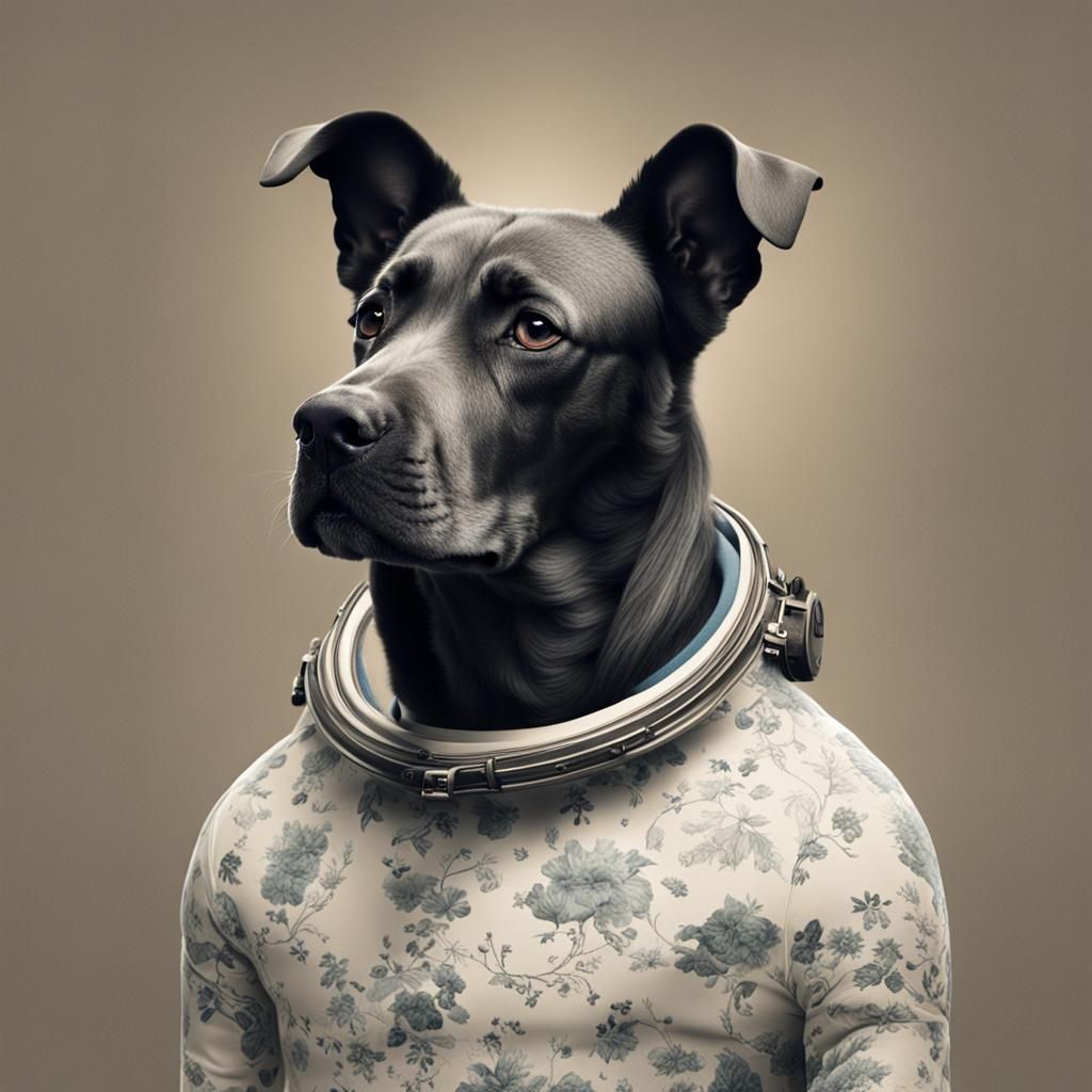 A dog’s head paired with a human torso