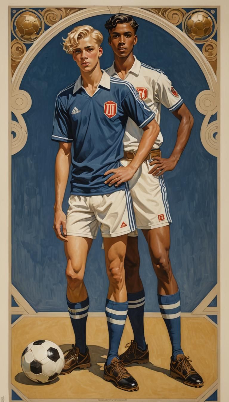 Art Deco Portrait of Soccer Teammates