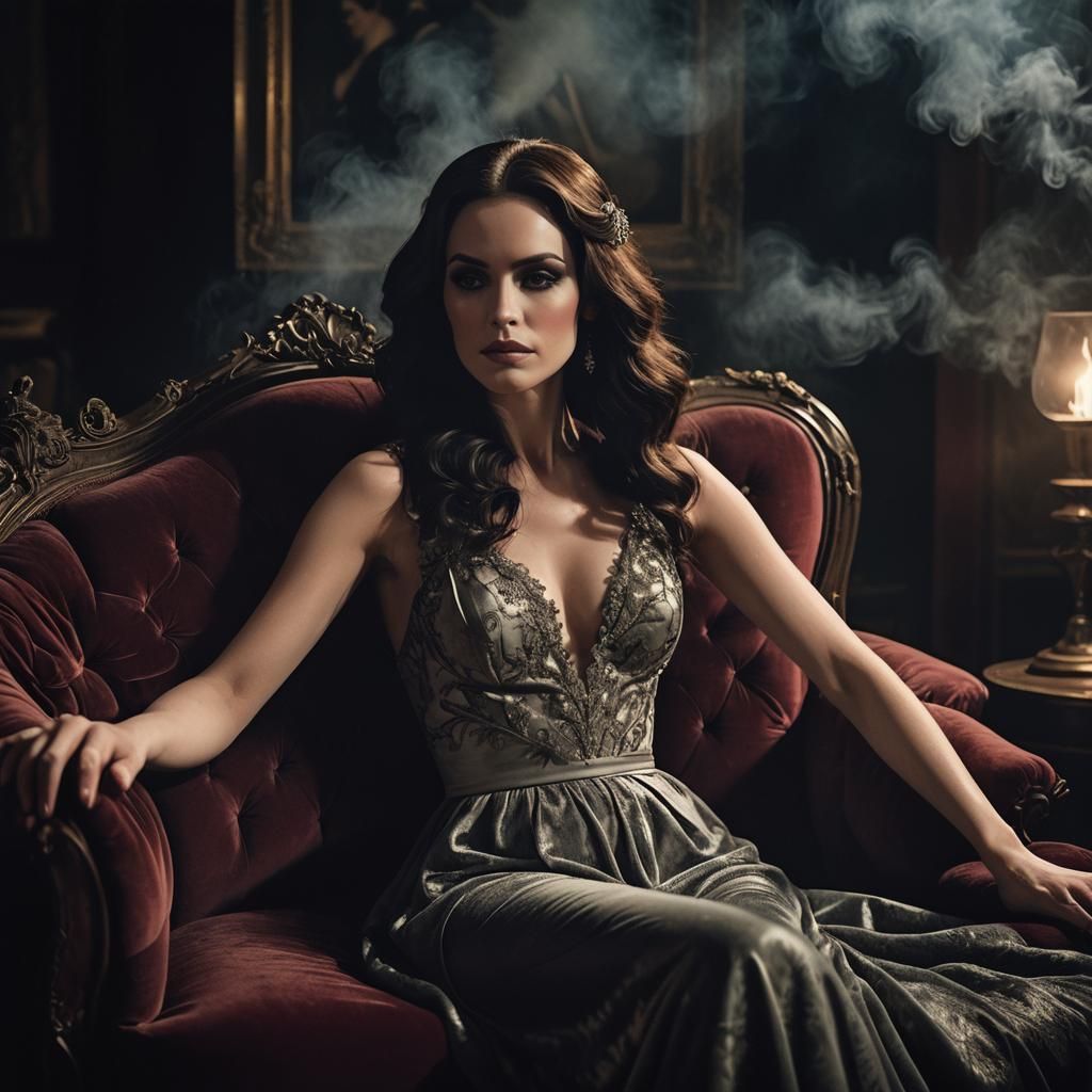 Nostalgic Woman in Classic Hollywood Film Noir Style