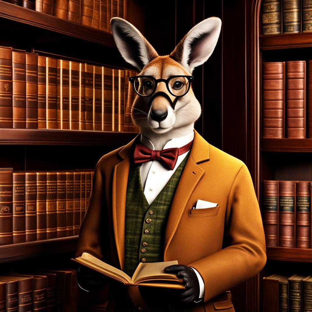 Kangaroo Professor with Folio, Highly Detailed 8K