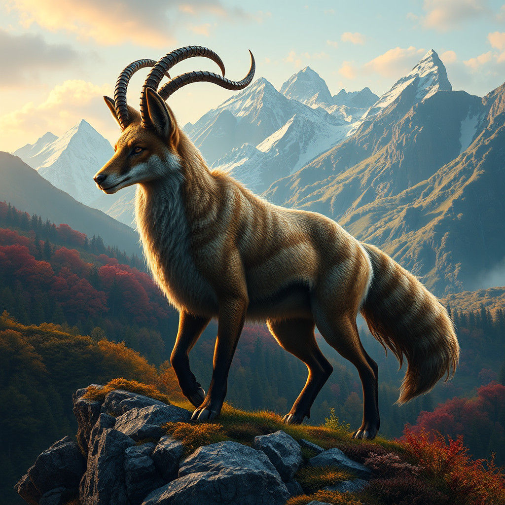 Majestic Fox-Goat Hybrid in Lush Landscape