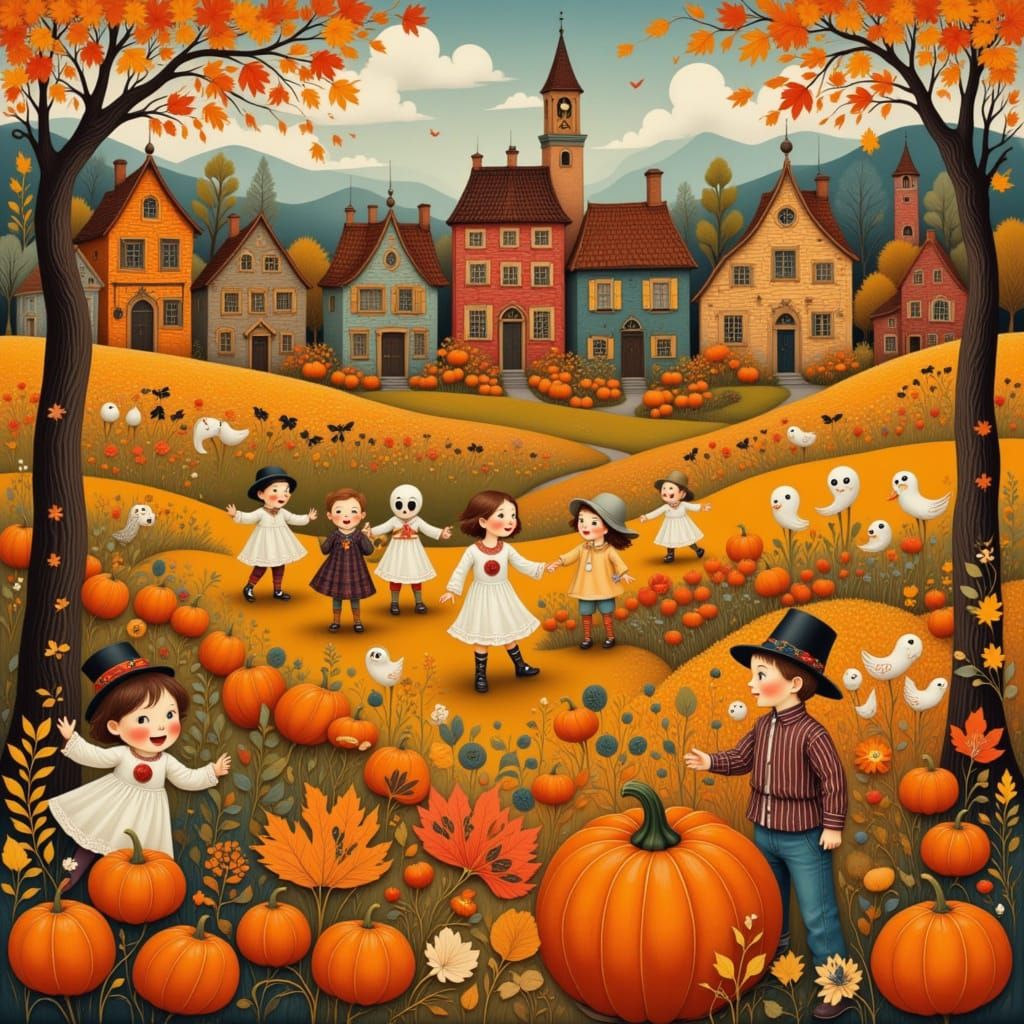 Autumn Harvest Fair in Folk Art Style