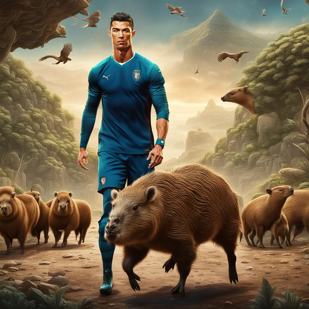 Cristiano Ronaldo and Capybara Detailed Painting