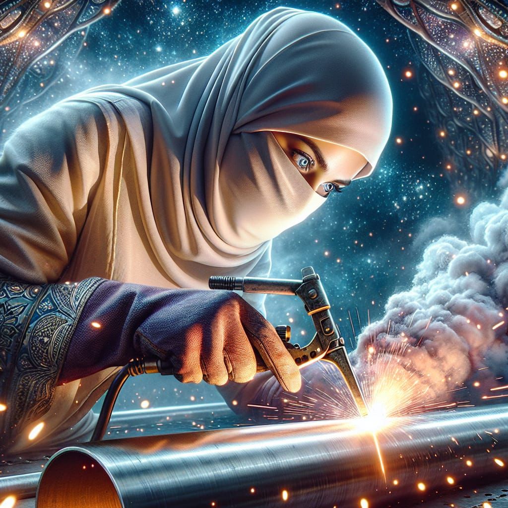 Welder TIG Welding Aluminum Pipe: Epic Digital Painting