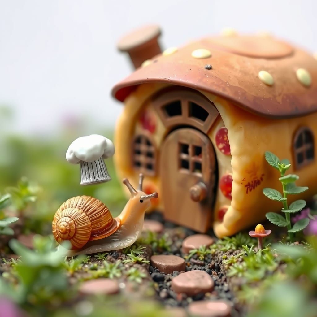Snail Chef in Garden, Beatrix Potter Style