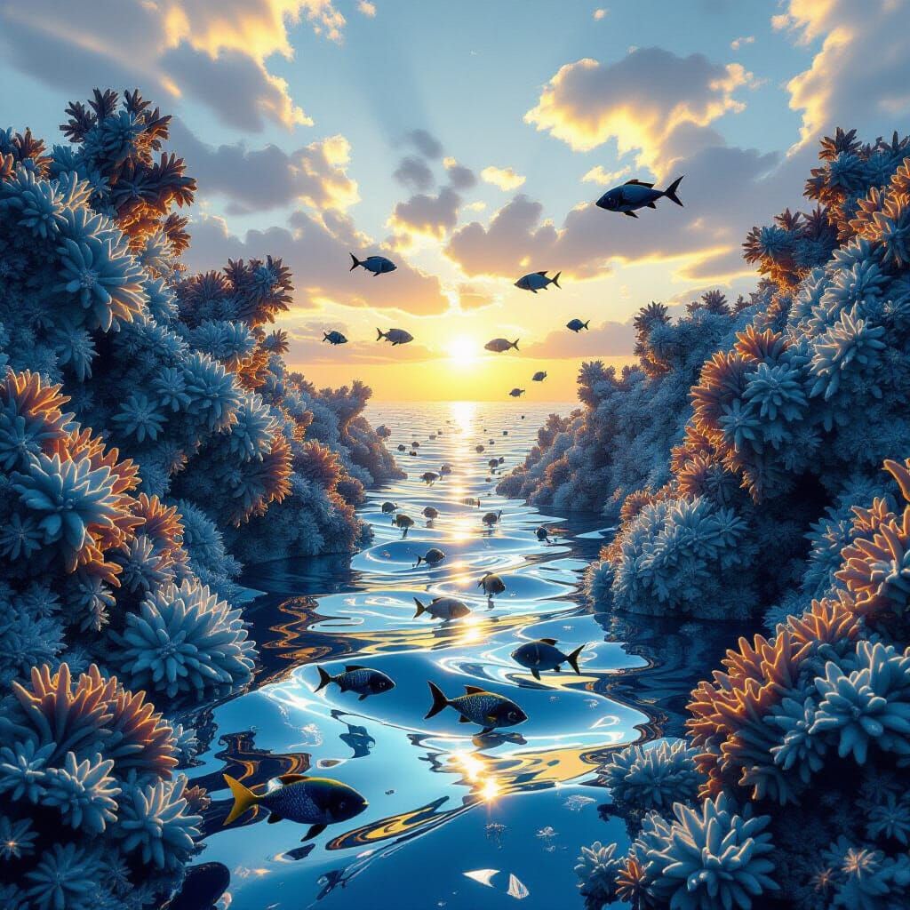 Surreal Coral Reefs Rise From Liquid Chrome Sea