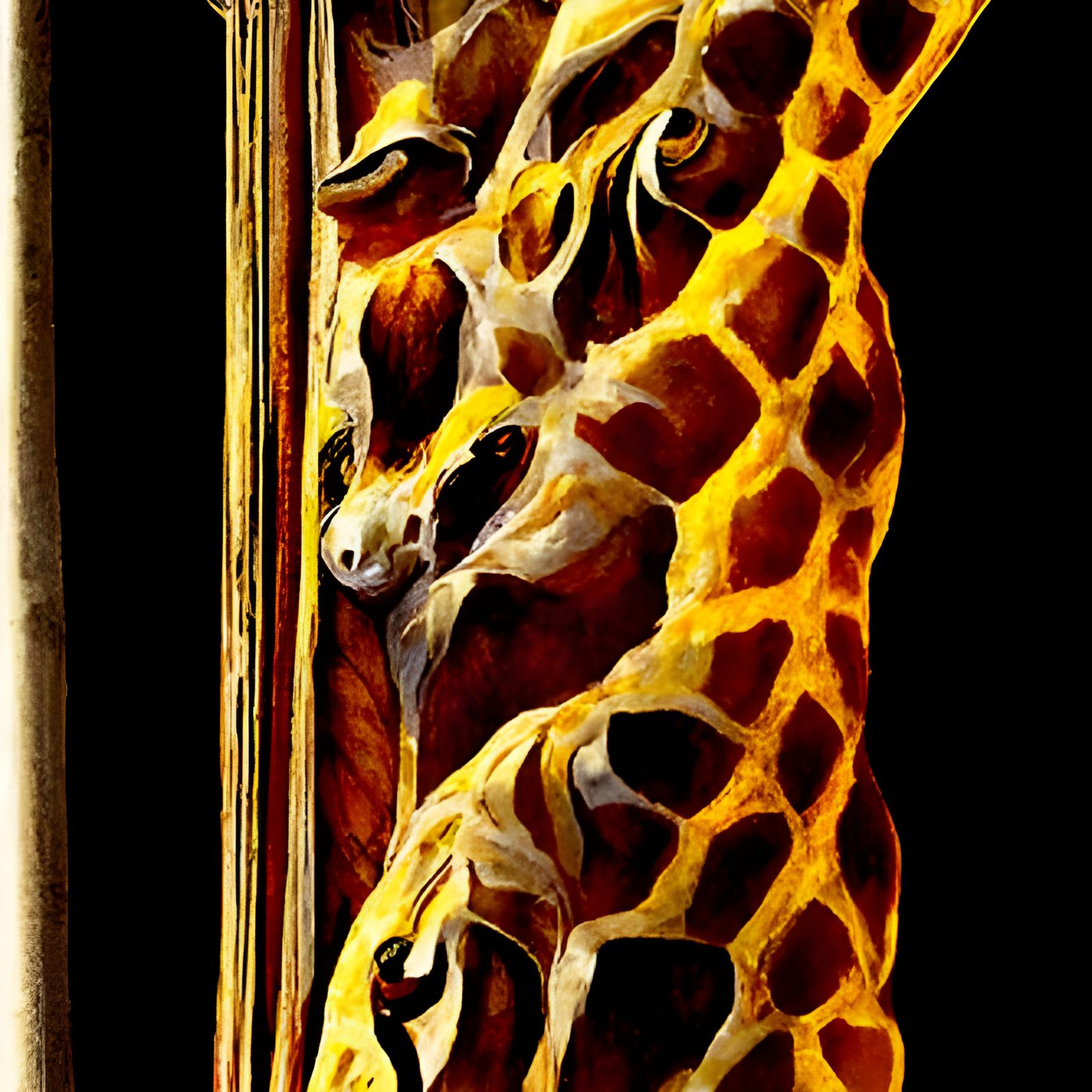 Detailed Giraffe Art, Botanical Landscape Style