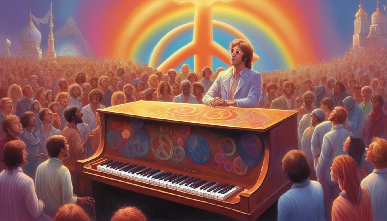 John Lennon Peace Concert in Psychedelic Art Style